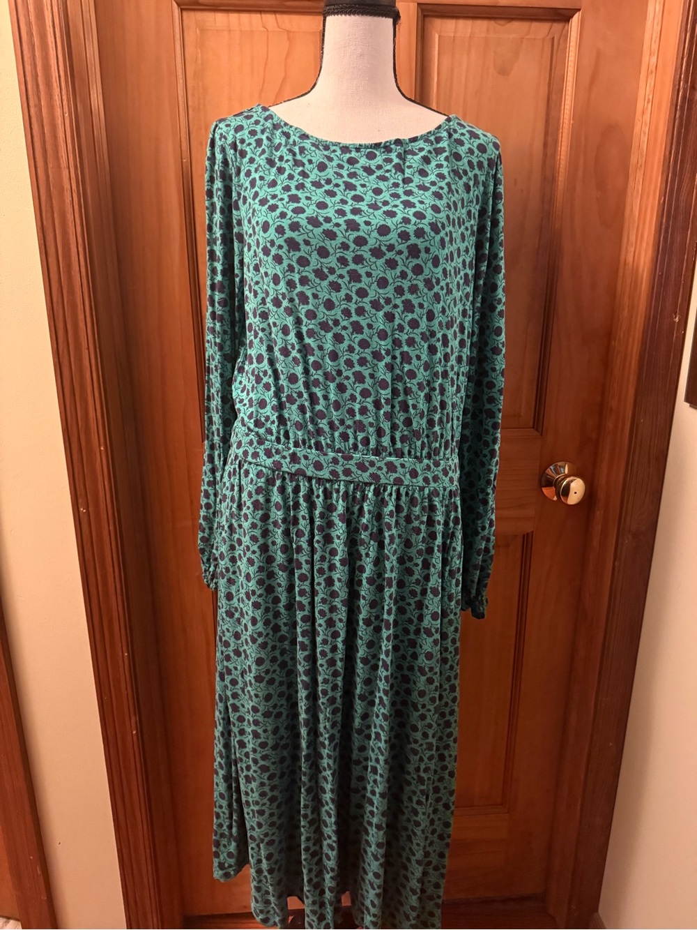 Boden Teal and Black Floral Dot Maxi Dress